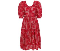 Kleid aus Baumwoll-seersucker mit Print und Schleife