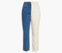 Hoch sitzende zweifarbige Cropped Jeans mit schmalem Bein 25