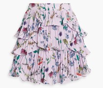 Plissierter Minirock aus Chiffon mit floralem Print und Rüschen