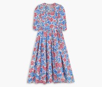 Lane Midikleid aus Baumwollpopeline mit floralem Print und Stickereien