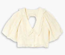 Maeveline Cropped Bluse aus Leinen mit Cut-outs und Häkelbesatz