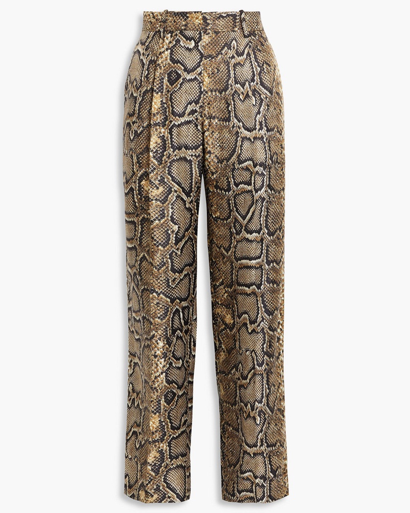 Victoria Beckham Damen Hose aus Seide mit geradem Bein und Schlangenprint