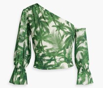 Gerafftes Oberteil aus Crêpe mit Print und asymmetrischer Schulterpartie