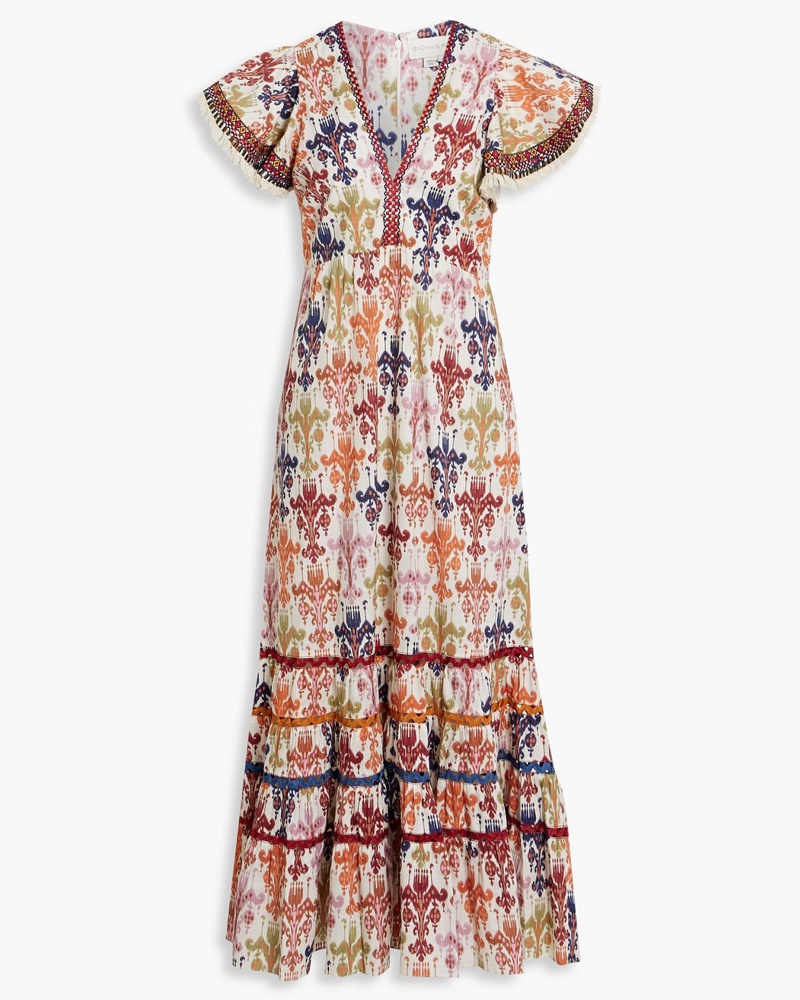 Sachin & Babi Damen Paloma bedrucktes Midikleid aus Baumwoll-Voile mit Stickereien