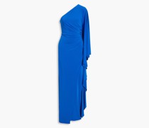 Robe aus Stretch-Jersey mit Drapierung und asymmetrischer Schulterpartie
