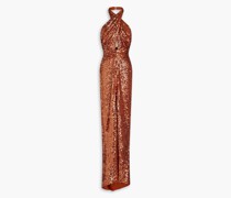 Geraffte Neckholder-Robe aus Jersey mit Pailletten