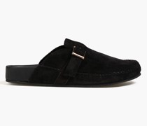 70s Mules aus Veloursleder mit Schnalle