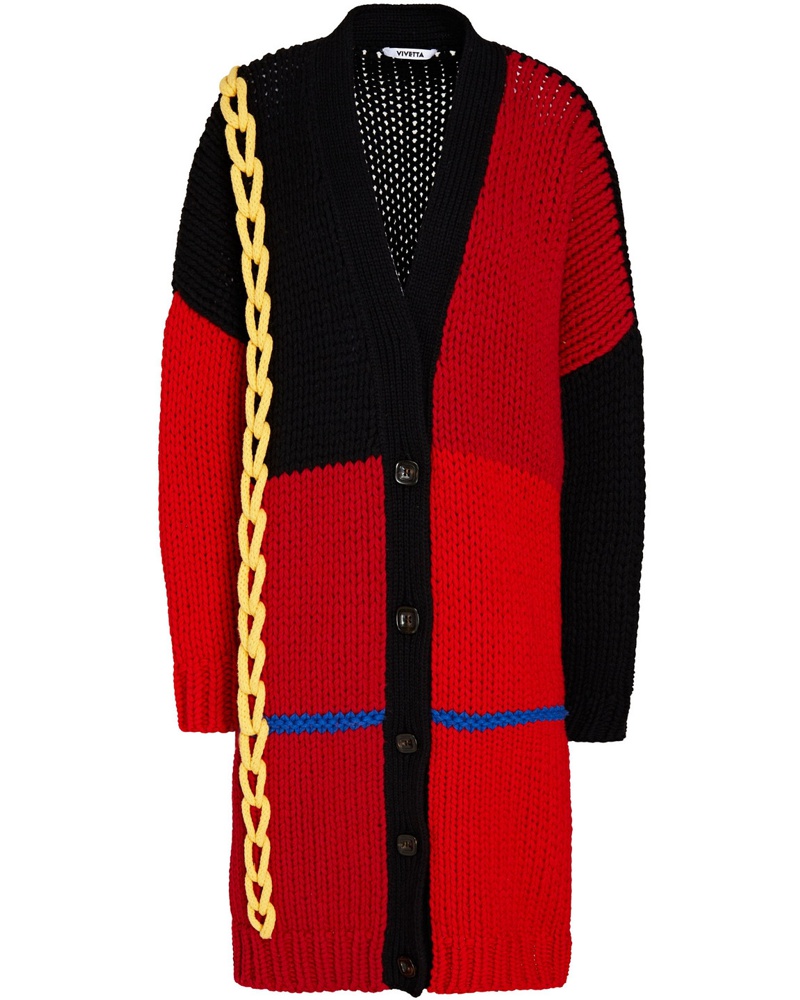 Vivetta Damen Overized-Cardigan au einer Wollmichung inColour-Block-Optik mit Flechtbeatz