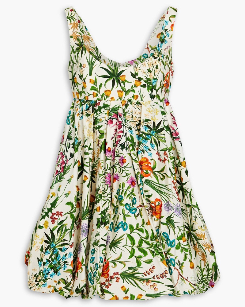 Oscar de la Renta Damen Plissiertes Minikleid aus Popeline aus Stretch-Baumwolle mit floralem Print