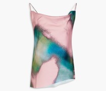Asymmetrisches Top aus glänzendem Crêpe mit Print