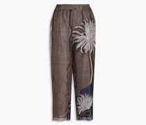 Cropped printed silk-organza tapered pants