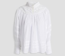 Geraffte Bluse aus Baumwolle mit Guipure-Spitzenbesatz M