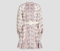 Minikleid aus Leinen mit Paisley-Print und Gürtel 00