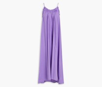 Gerafftes Midikleid aus Popeline aus einer Baumwoll-Seidenmischung S