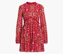 Gerafftes Minikleid aus Voile mit Paisley-Print und Rüschenbesatz