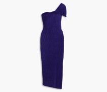 Schulterfreies Midikleid aus plissiertem Crêpe