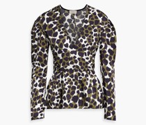 Bluse aus glänzendem Twill mit Leopardenprint und Schößchen