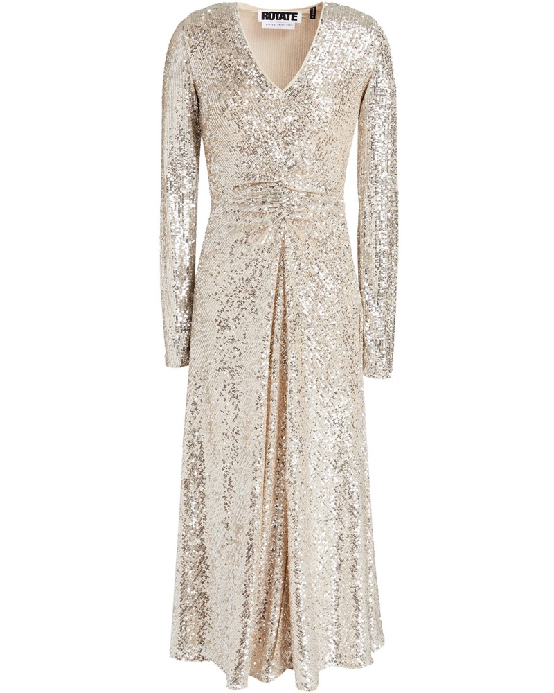 ROTATE Birger Christensen Damen Sierra gerafftes Kleid aus Mesh mit Pailletten