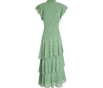 Midikleid aus Crêpe mit floralem Print und Rüschen