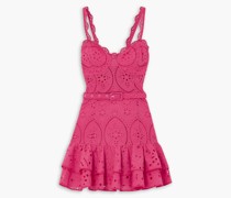 Marianne Minikleid aus einer Baumwollmischung mit Lochstickerei und Rüschen