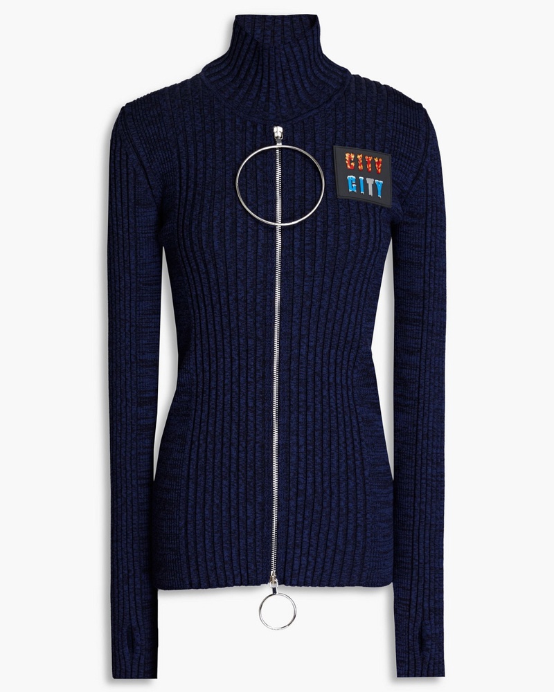 Paco Rabanne Damen Cardigan aus gerippter Merinowolle mit Applikationen