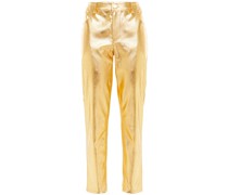 Hoch sitzende Jeans mit geradem Bein und Beschichtung in-Optik