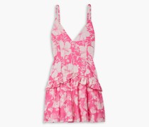 Fabienne Minikleid aus einer Baumwoll-Seidenmischung mit floralem Print und Rüschen