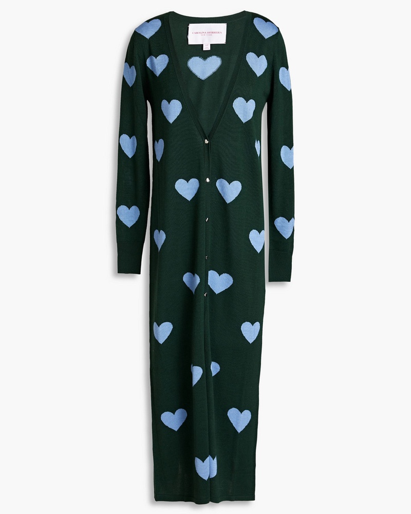 Carolina Herrera New York Damen Cardigan aus einer Seiden-Kaschmirmischung mit Intarsienmuster XL
