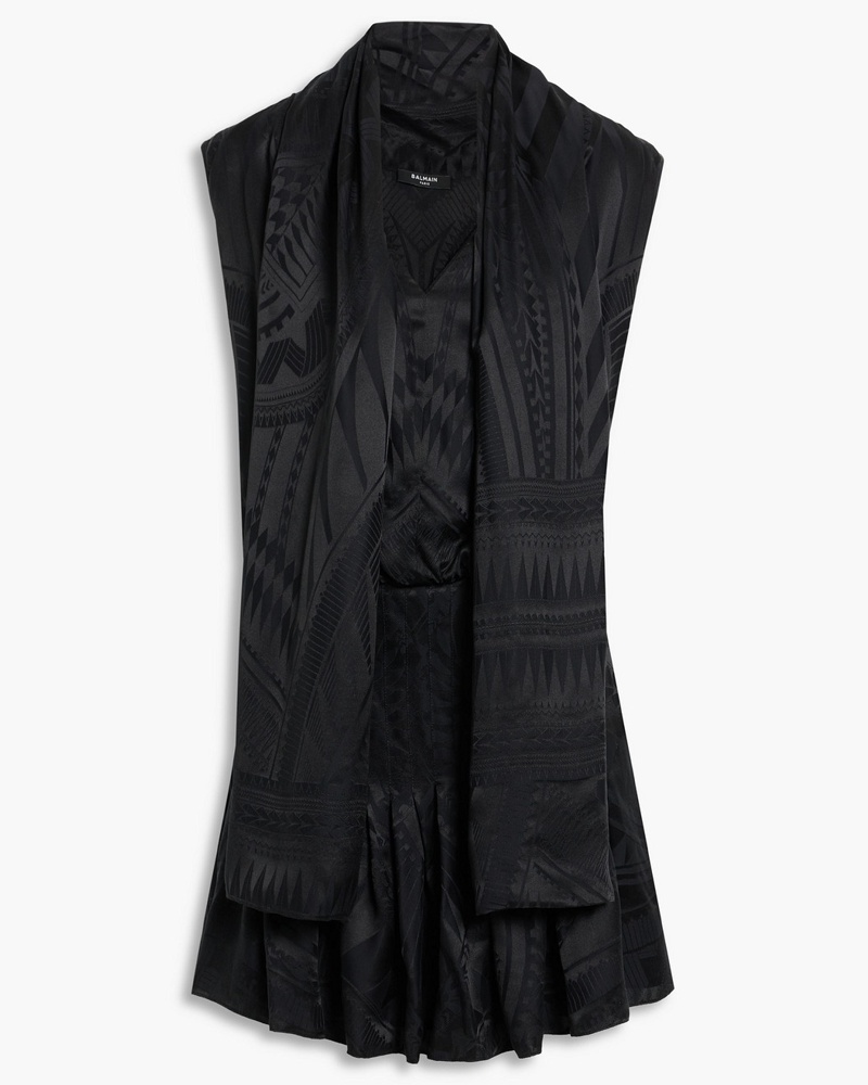 Balmain Damen Minikleid aus glänzendem Jacquard aus einer Seidenmischung