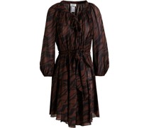 idikleid aus Krepon aus einer Bauwoll-Seidenischung it Tigerprint und Raffung