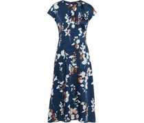Kleid aus glänzendem Twill mit floralem Print und Bindedetail
