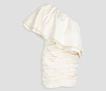 Minikleid aus glänzendem Twill mit asymmetrischer Schulterpartie und Raffungen