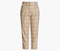 Cropped Karottenhose aus einer Leinenmischung mit Glencheck-Muster