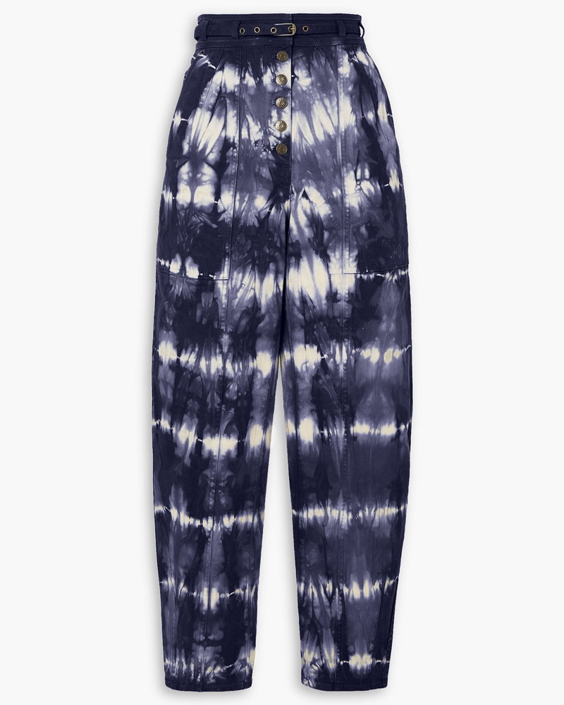 Ulla Johnson Damen Apollo hoch sitzende Karottenjeans mit Batikmuster und Gürtel