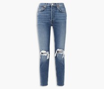 90s hoch sitzende Cropped Skinny Jeans inDistressed-Optik 23
