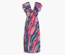 Bedrucktes Midikleid aus Chiffon mit Rüschen