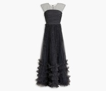 Robe aus beflocktem Tüll mit Polka-Dots und Rüschen
