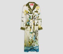 Hemdkleid inMidilänge aus Seiden-Charmeuse mit floralem Print und Gürtel L