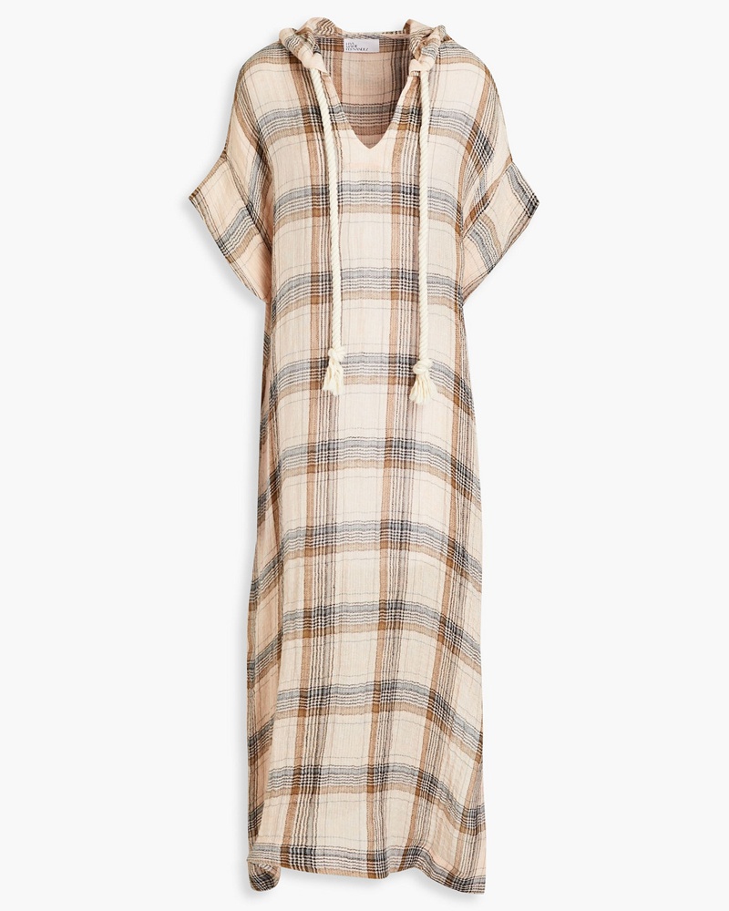 Lisa Marie Fernandez Damen Karierter Kaftan aus Gaze aus einer Leinenmischung 0
