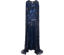 Cape-effect embellished tulle gown