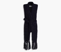 Cardigan aus einer Wollmischung mit Zopfstrickmuster und Gürtel