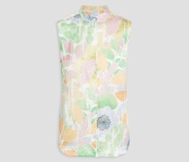 Therese Oberteil aus glänzendem Seiden-Jacquard mit floralem Print