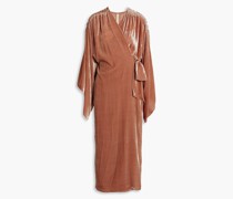 Olina Midi-Wickelkleid aus Samt mit Raffungen