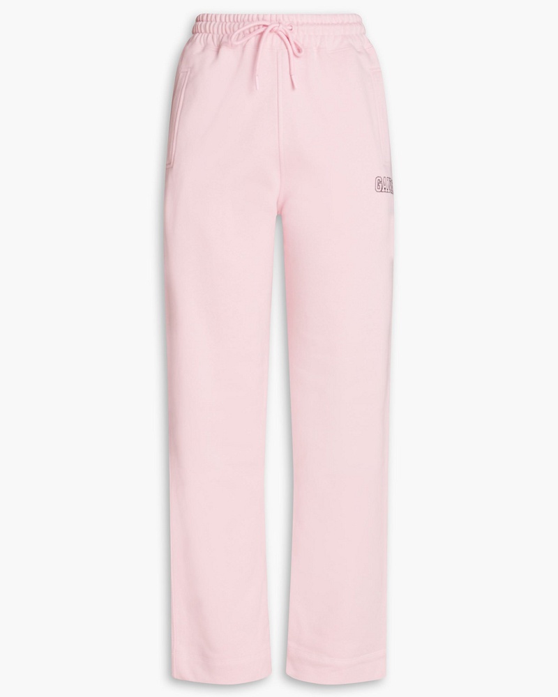 Ganni Damen Track Pants aus Fleece aus einer Baumwollmischung mit Stickereien