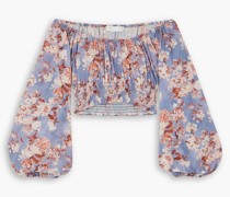 Cornelia schulterfreies Cropped Oberteil aus Baumwoll-Voile mit floralem Print