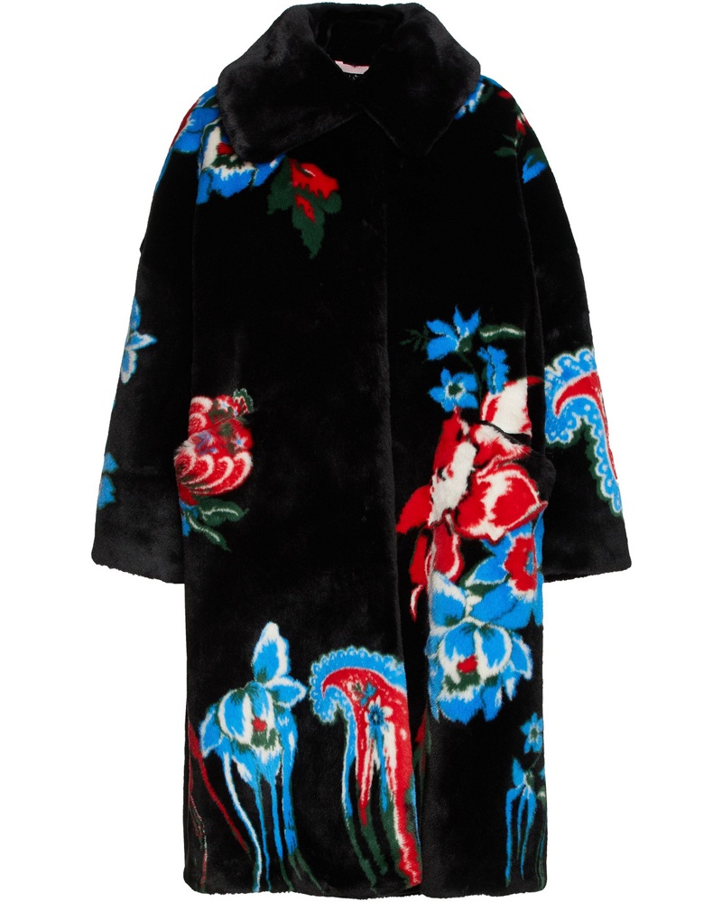 Vivetta Damen Oversized-Mantel aus Kunstfell mit floralem Print