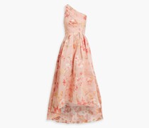 Plissierte Robe aus Brokat mit asymmetrischer Schulterpartie