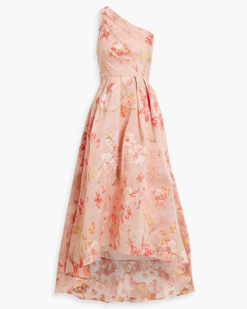 Marchesa Damen Plissierte Robe aus Brokat mit asymmetrischer Schulterpartie