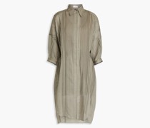 Gestreiftes Hemdkleid inMidilänge aus Seersucker aus einer Baumwoll-Seidenmischung mit Zierperlen S