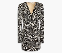 Mariana wrap-effect ruched zebra-print jersey mini dress